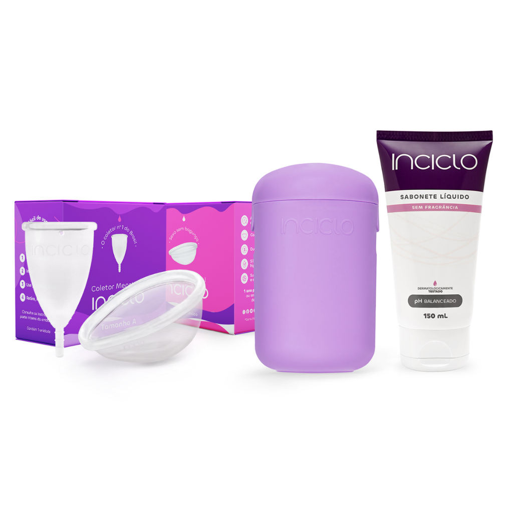 Kit Coletor Menstrual + Disco Menstrual+ Cápsula Esterilizadora Lavanda + Sabonete Laranja Doce Inciclo