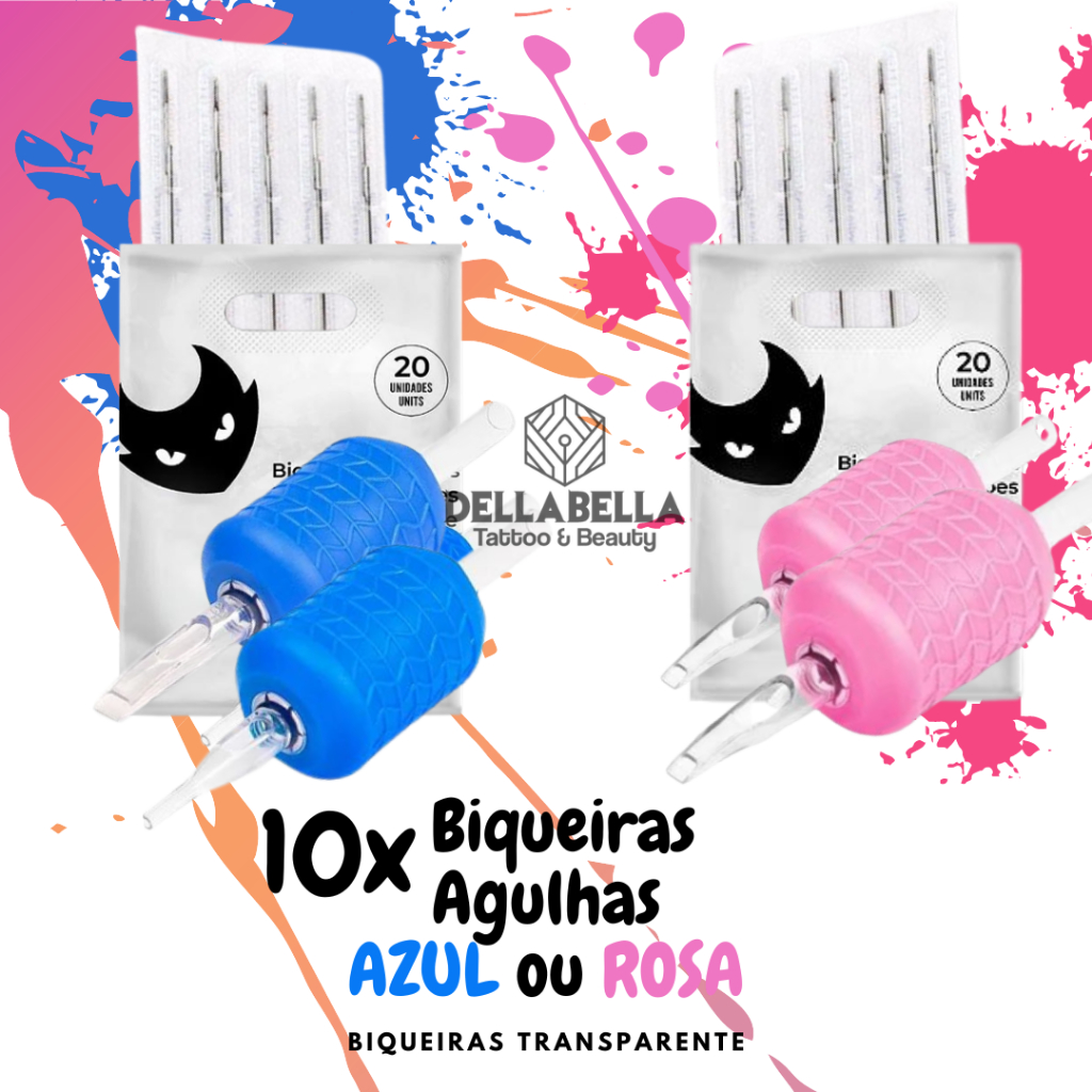 KIT 10 Agulhas Aston Machine e 10 Biqueiras Azul ou rosa TRANSPARENTE Electric Ink  Tatuagem Tattoo em Oferta na Shopee