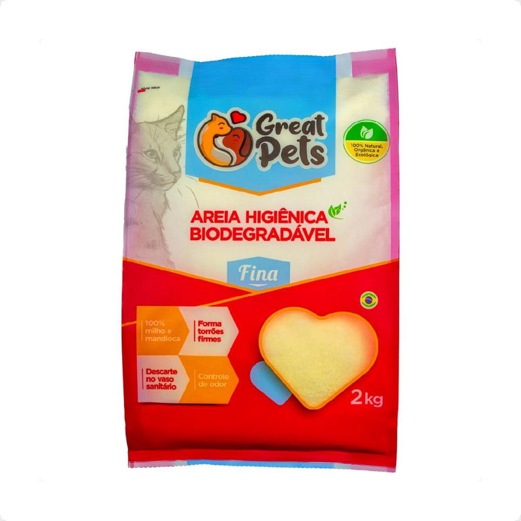 Areia Great Pets para Gatos Biodegradável Fina - 2 Kg