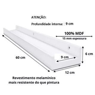 Prateleira Canaleta Calha Suspensa 12cm x 40/50 e 60 cm Porta Temperos, Livros, Fotos em Oferta na Shopee