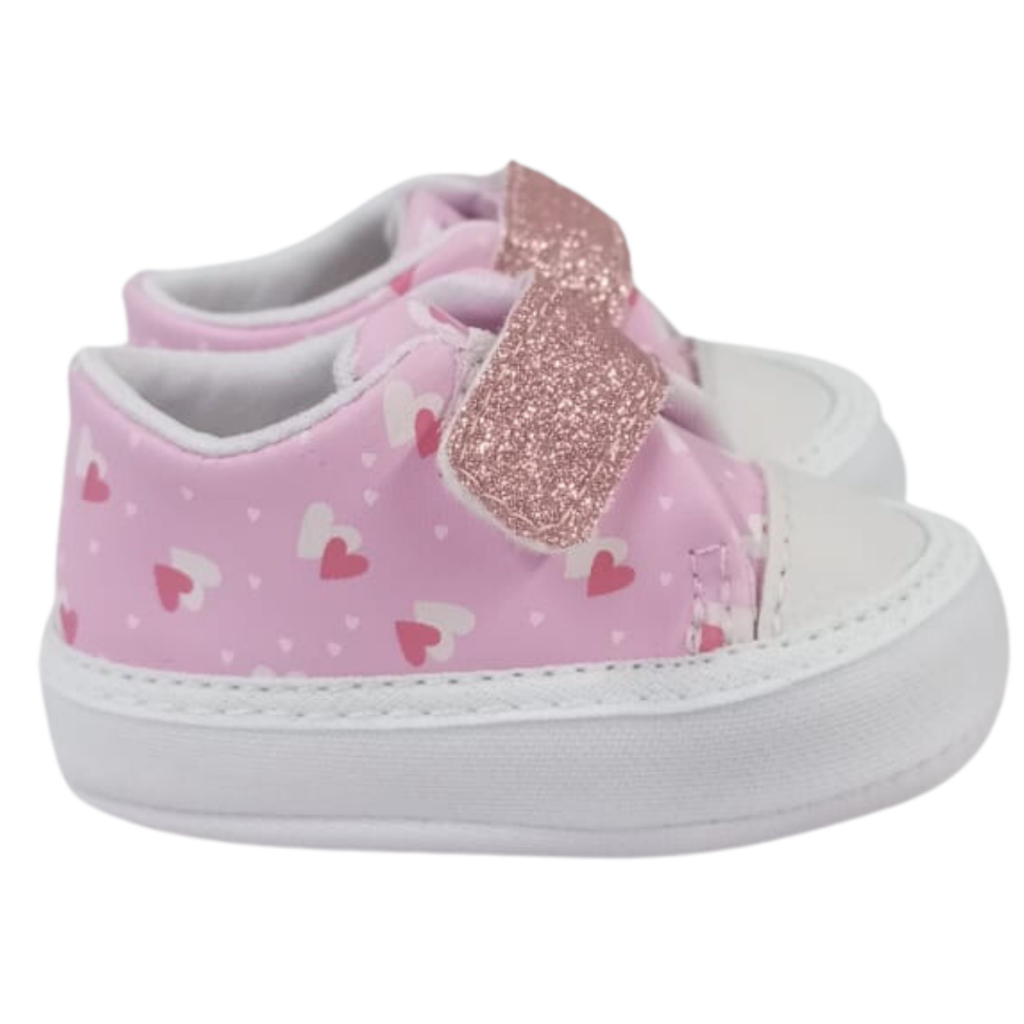 Tênis Bebê Menina Sapatinho De Bebê Menina  Estampa Coração Colorido  Tênis Bebe Estampa Colorido