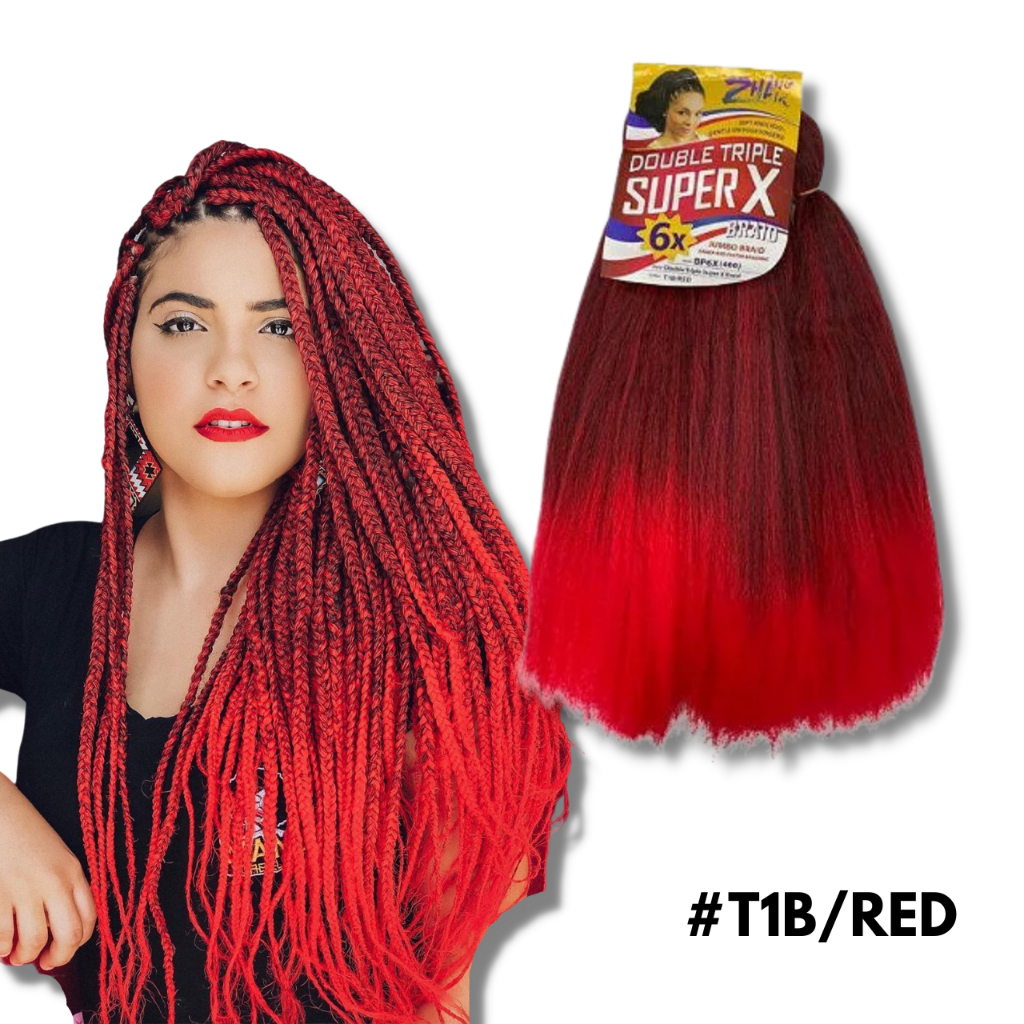 Jumbo para Tranças Preto C/ Vermelho #T1B/RED Super X 400 gramas Zhang Hair - Jumbão Cabelo Sintético para Tranças Box Braids Boxeadora Twist