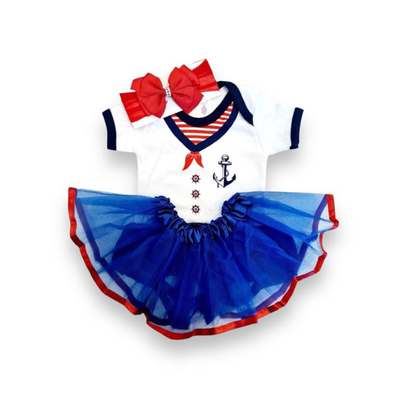 Body Temático Mesversario Bebê Marinheira + Tule + Laço