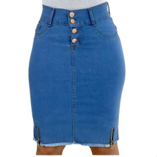 Saia Jeans Secretária do Slim ao Plus do 36 ao 54 com Elastano Moda Evangélica em Oferta na Shopee