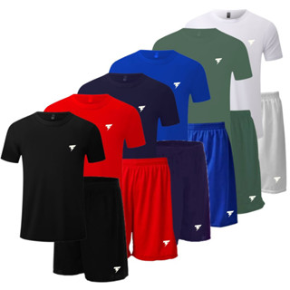 Conjunto Camisa Básica Manga Curta e Bermuda Dry Fit Logo Refletivo Diversas Cores