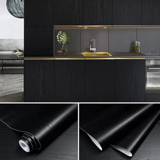 Papel de Parede Adesivo Texturizado Madeira Wood Preto Fosco Autocolante Impermeável Revestimento Móveis Armários Parede