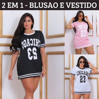 Vestido Feminino Curto e Camisao Feminino Mini Vest 2 em 1 Dry Fit Camisetao Roupa de Treino Moda Fitness Vestido Festa Street Rua Camiseta Longa Feminino Blusao Feminino Vestido Estampado Vestido Feminino Vestido Curto Mini Vestido Preto Branco Rosa