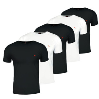 Kit 5 Camisetas Masculina Basica Bordadas Slim Fit Preta e Branca 100% Algodão 30.1
