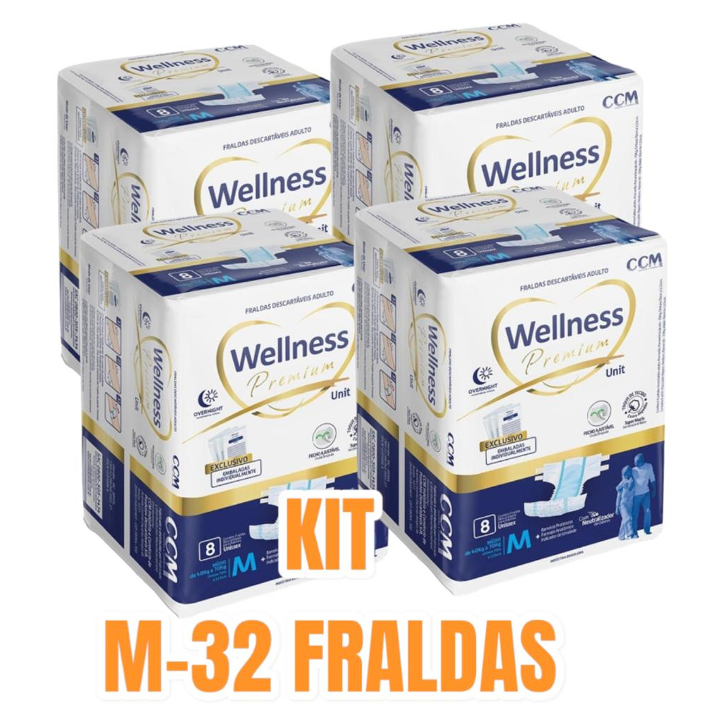 Fralda Geriátrica noturna Wellness Premium KIT COM 4 PACOTES TOQUE DE ALGODÃO