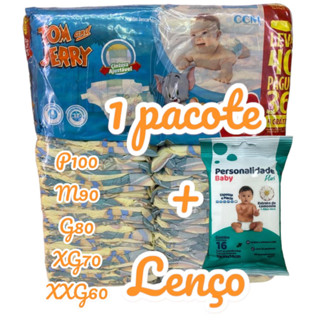 Kit Fralda Infantil Tom e Jerry Com Lenço QUALIDADE NOTURNA A MAIS VENDIDA COM ELÁTICO NAS COSTAS