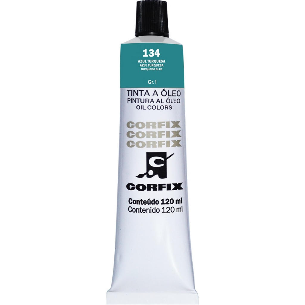 Tinta a Oleo para pintura em tela Corfix 134 Azul Turquesa  Gr.1 com 120ml