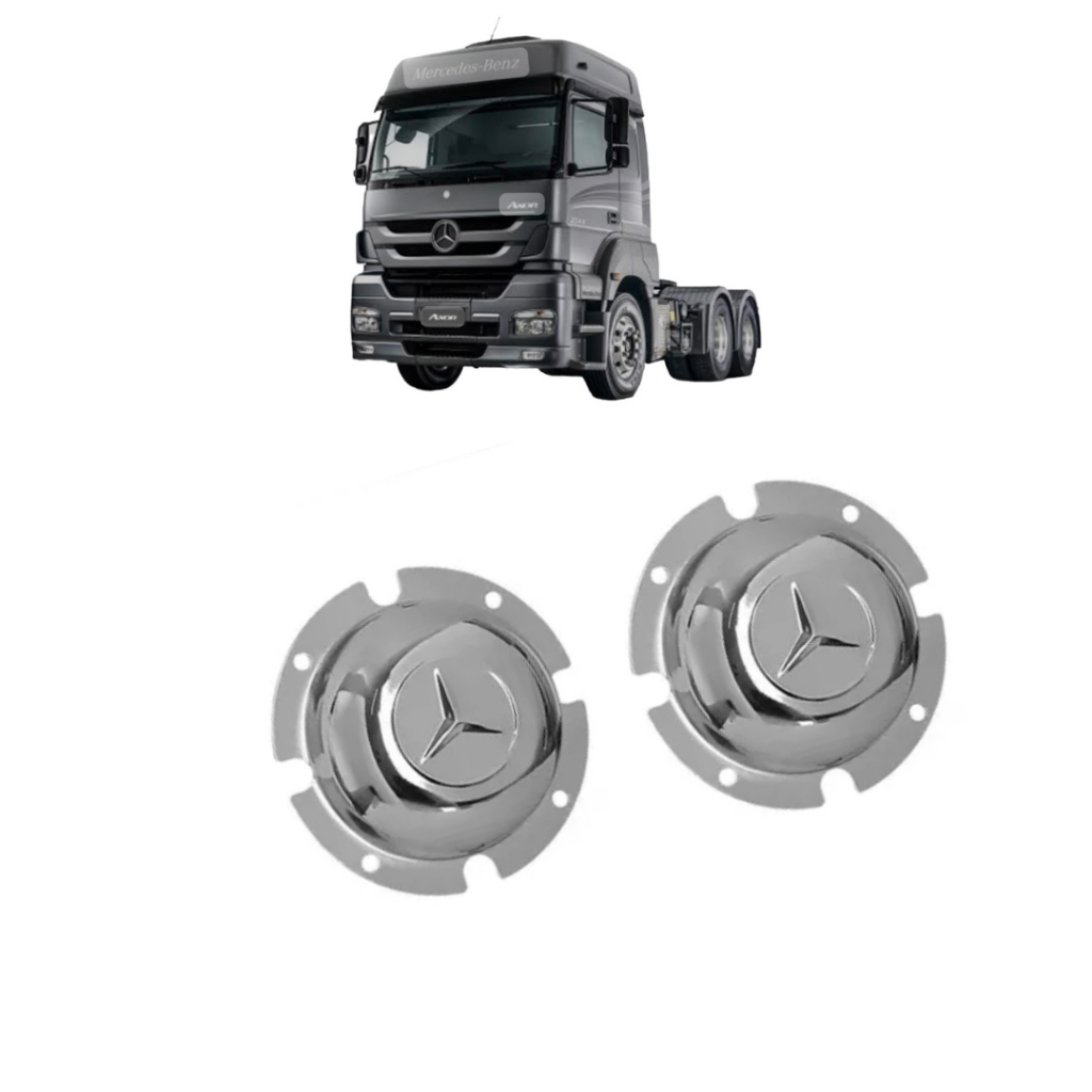 Kit  de 2 Sobre Tampa Aplique Cubo Dianteiro Roda Caminhão Mb Axor Mercedes