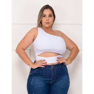 Cropped Canelado mula Manga Um ombro Plus REF 72 em Oferta na Shopee