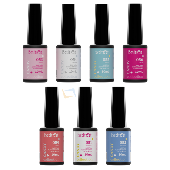 Gel Base com Glitter Candy Collection 10ml Beltrat/ Capa Base, Blindagem, Alongamento de Unhas Artificiais