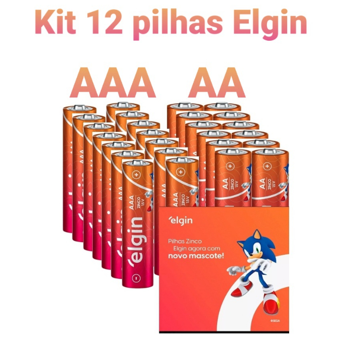 Pilhas Elgin AAA AA De Zinco 12 unidades