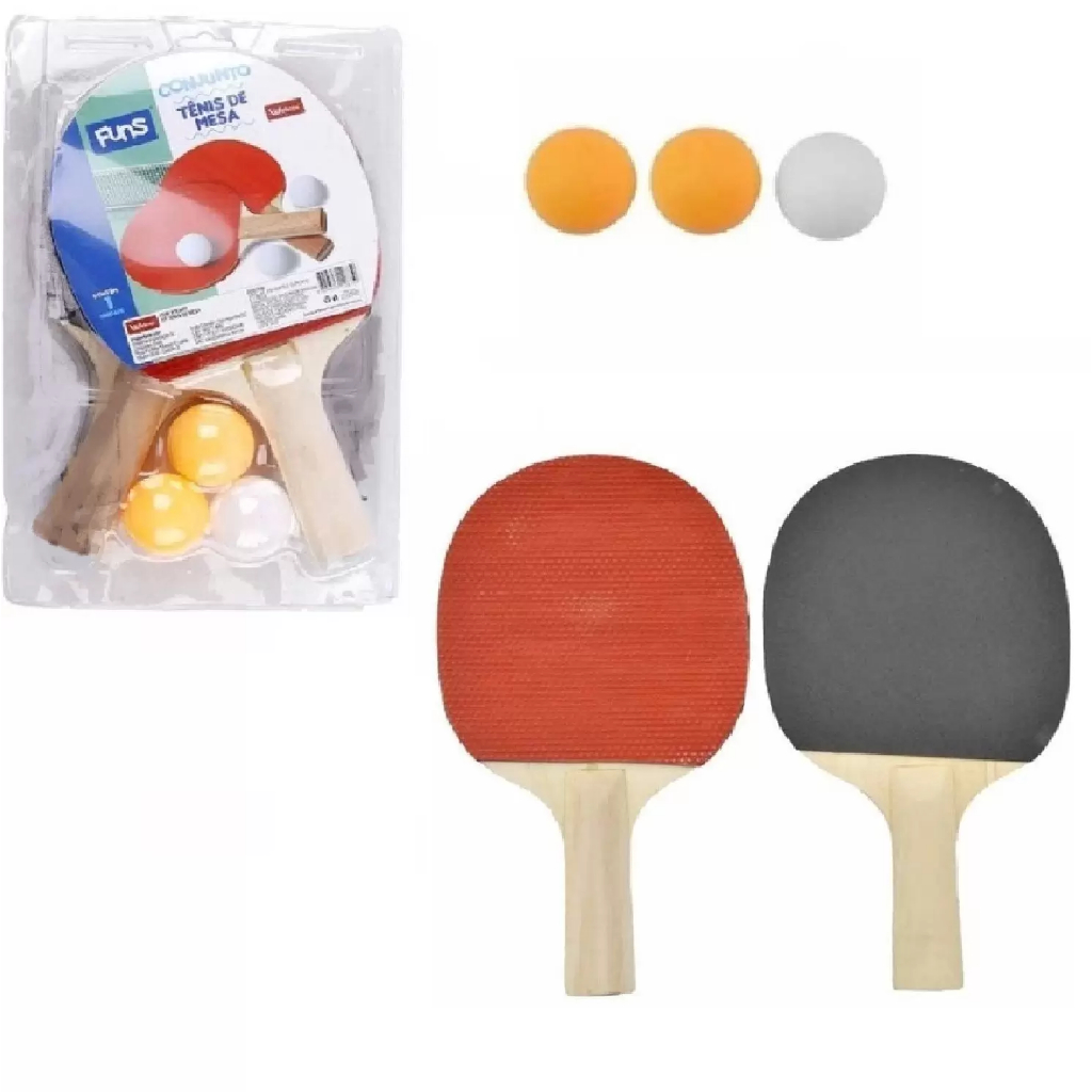 Kit Raquete Ping Pong Mesa com 2 Raquetes e 3 Bolinhas