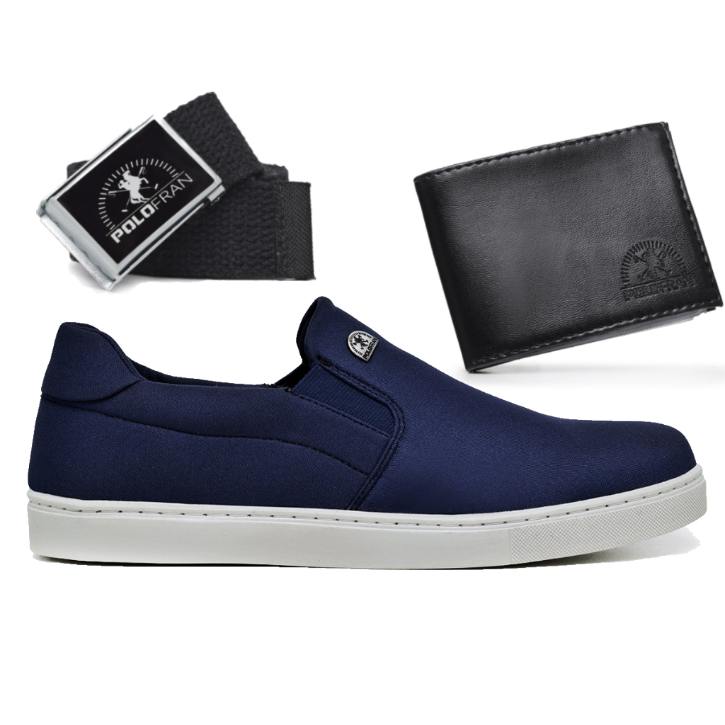 Tênis Masculino Polo Fran Slip On Sapatênis Casual Básico + Carteira +cinto Bali