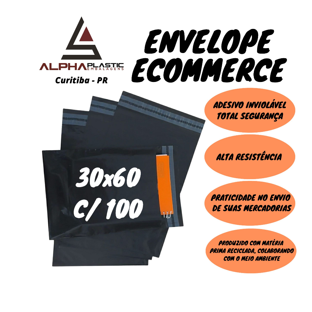 100 Unid. Envelopes Ecommerce 30x60 -  Saco Embalagem Para Correio Ecommerce - Envelope Segurança