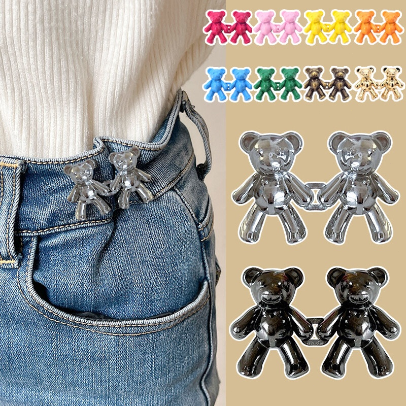 Par Urso De Metal Calça De Cintura Apertada Com Botão Fixa Ajuste/calças de ganga, jeans