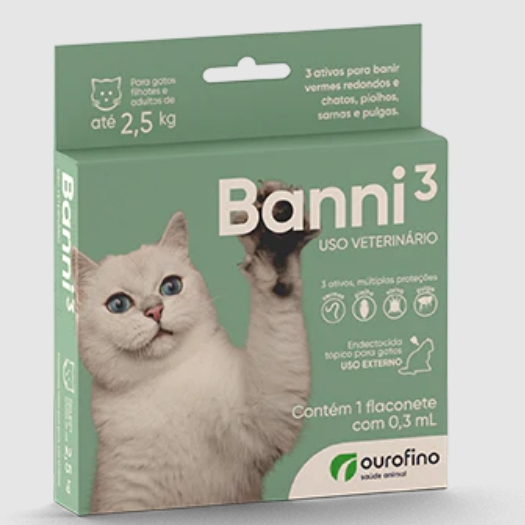 Banni 3 Antipulgas para Gatos de até 2,5kg 0,3ml Ourofino