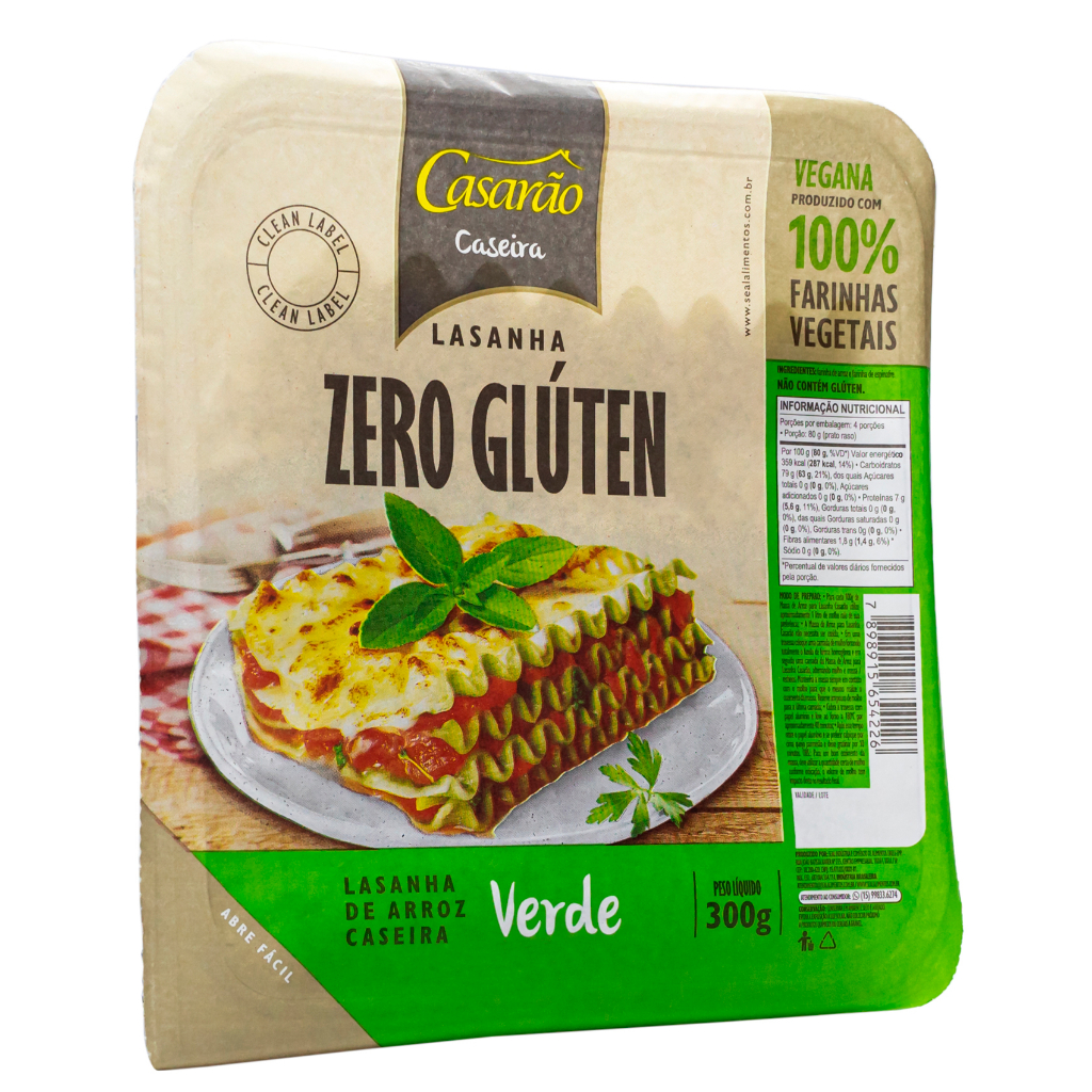 Massa de Lasanha Verde com Espinafre s/ Glúten 300g Casarão