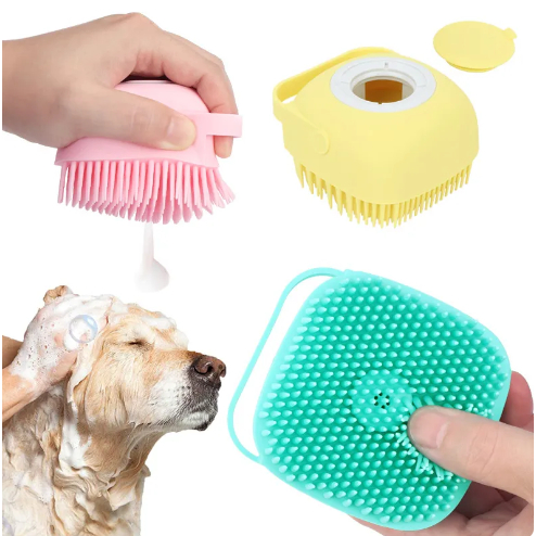 Escova Pet Lava Banho Tira Pelo Cachorro Gato Dispenser Shampoo