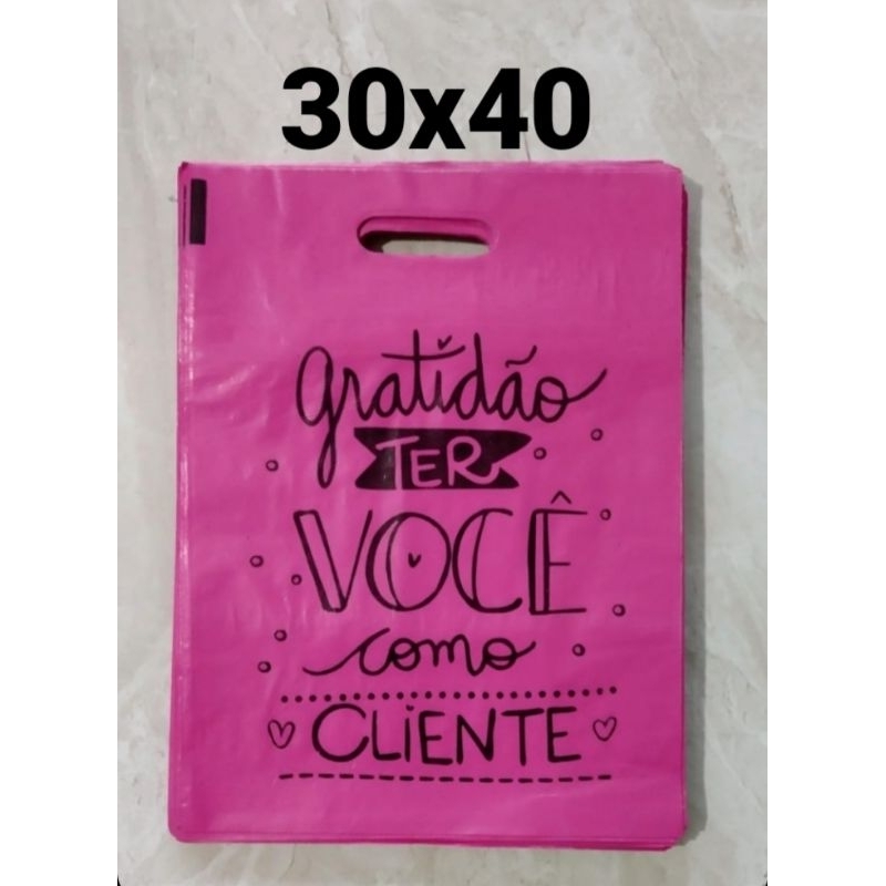 36 Sacolas Plásticas Personalizadas Alça Vazada 30x40.