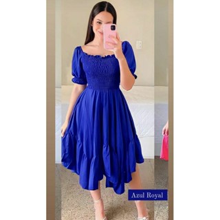 Vestido midi curto manga bufante ciganinha moda evangélica princesa 108