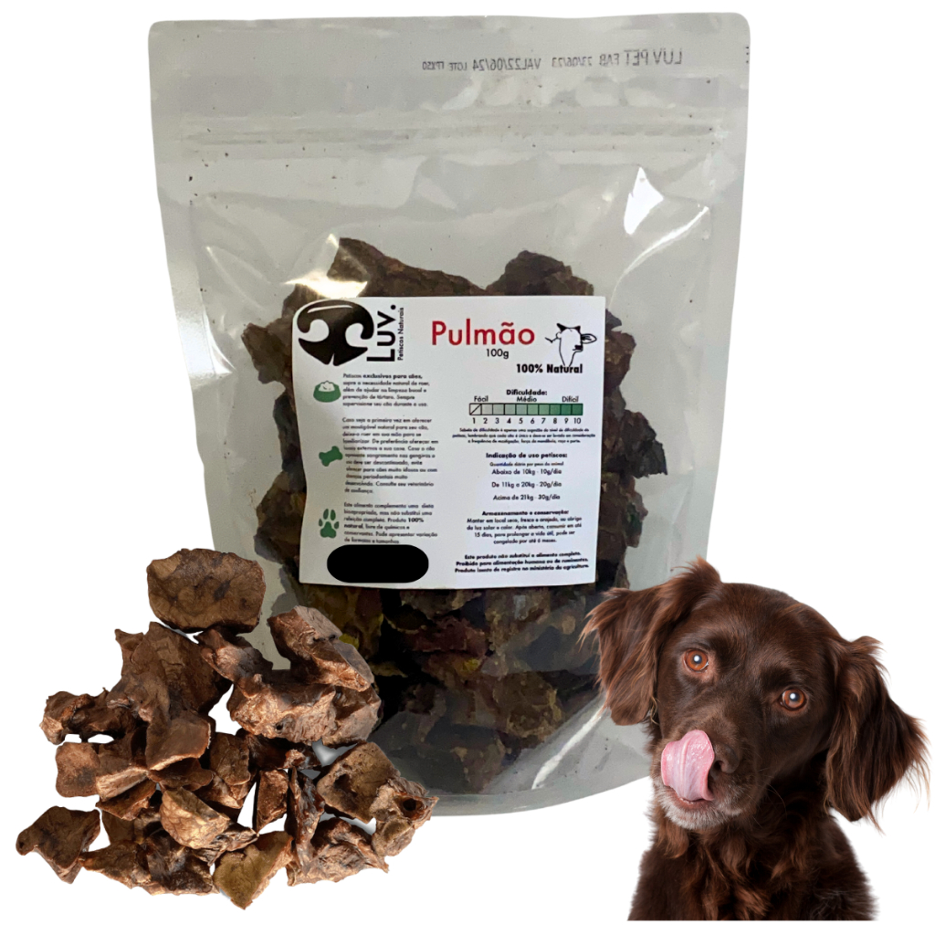 Petisco Natural Pet Desidratado Para Cães e Gatos Pulmão Bovino - 100g - LUV Petiscos