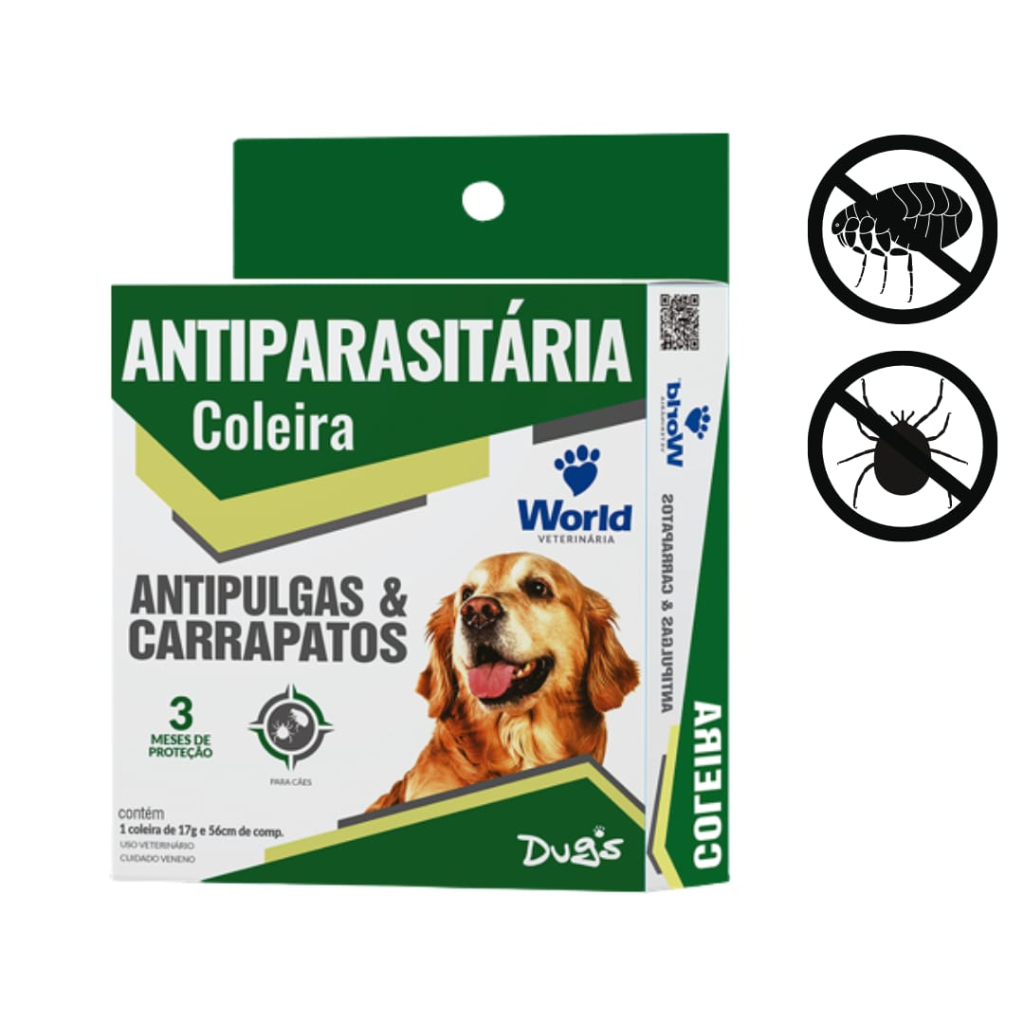 Coleira Dug's Antipulgas e Carrapatos Para Cachorro 17g 56cm World Veterinária