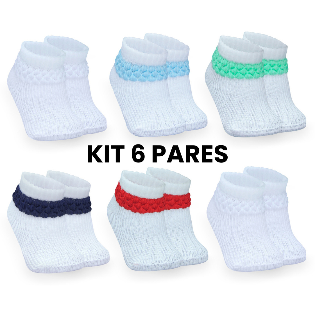 Kit Pares Meia Bebê 0 a 6 Meses Menino Menina Meias Malha Persa Infantil em Oferta na Shopee