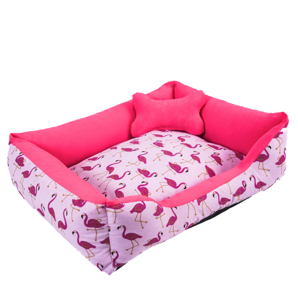 Caminha para Cachorro ou Gato Grande 70X60 Flamingo Cama Lavável c/Fundo Impermeável + Ossinho