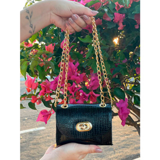 Mini Bolsa Bag Blogueira Feminina Luxo Croco Metalizado Moda Feminina Bag Corrente
