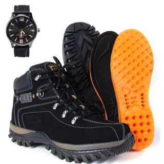 Coturno Caterpillar Adventure Masculino Confortável de Couro + Relógio