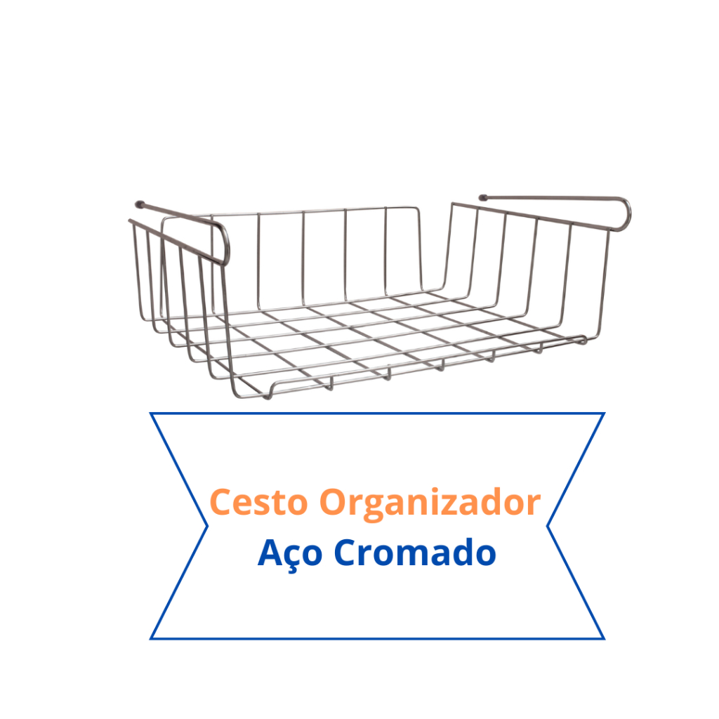 Cesto Organizador Para Armário Prateleira Bancada Em Aço Cromado 38 Cm