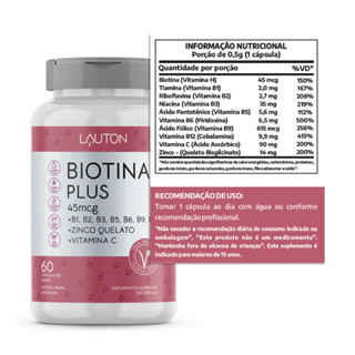 Biotina Lauton Cabelo, Pele e Unha Com Vitaminas C B1 B2 B3 B5 B6 B9 B12 e Zinco ORIGINAL