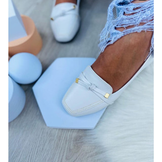 Mocassim Feminino Sapato Social Bico Quadrado Laço Estilo Casual Chic Confortável Sola Macia Branco em Oferta na Shopee
