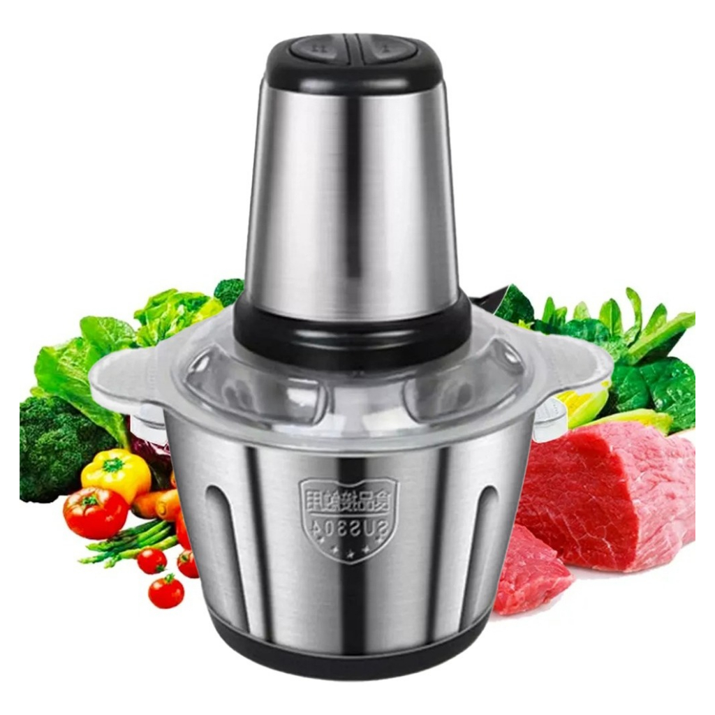 Multiprocessador Elétrico Triturador Picador Processador de Alimentos Moedor de Carne 4 Lãminas Cozinha Casa Aço Inox 2L E 3L 110V