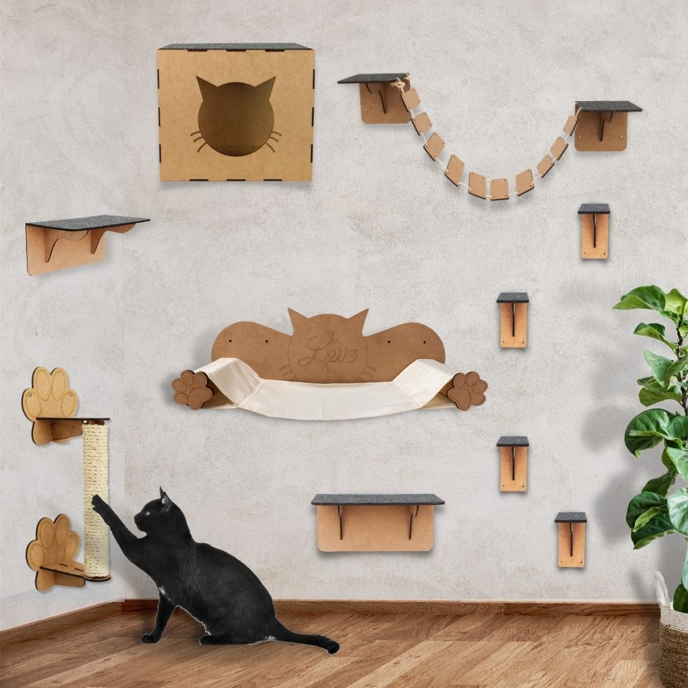 Kits Playground para Gatos Nicho Arranhador ponte degraus prateleiras de parede em mdf em Oferta na Shopee