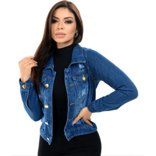 Jaqueta Feminina Jeans Casaco Jaquetinha Cropped Manga Longa Com Lycra Original