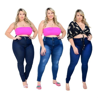 Kit 3 Calças Jeans Feminina Plus Size Cintura Alta Com Lycra em Oferta na Shopee