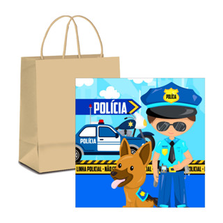 10 Adesivos para Sacolinha Polícia Infantil - Pronto para ser Aplicado, Decoração de Festa Aniversário, lembrancinhas tema Polícia.