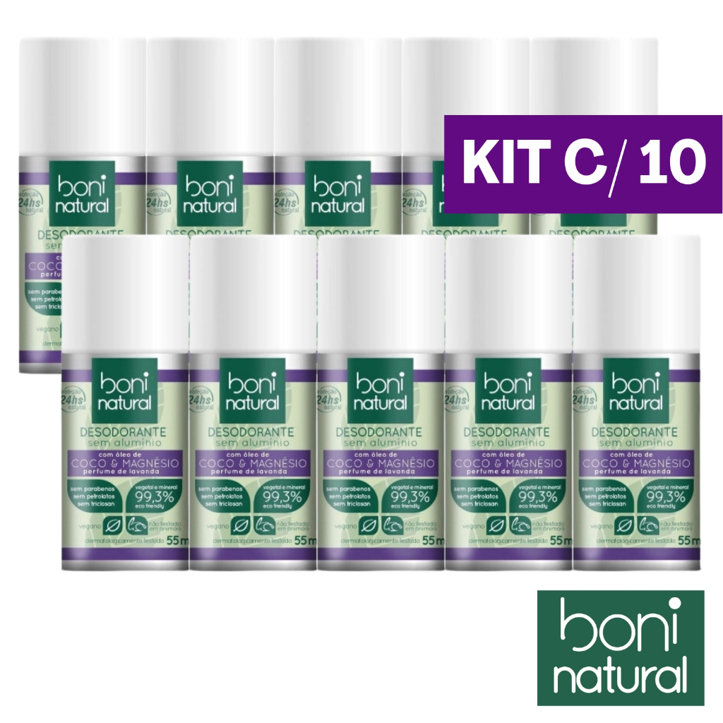 Kit 8 Desodorante Roll On Sem Aluminio Aroma Lavanda Vegetal 55ml Boni Natural