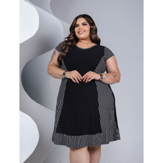 Vestido Plus Size Feminino Soltinho Evangélico Acinturado com Gola Redonda e Manga Curta