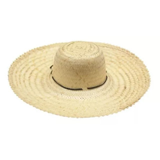 Chapéu Tipo Mexicano Sombreiro 46cm Palha Grossa Artesanal Aba 14cm Cordão Nylon Pesca Camping Roça Campo Fazenda Agricultura e Pecuária
