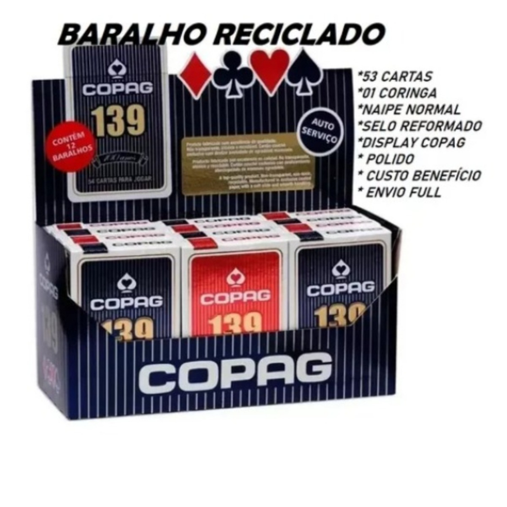 Caixa Baralho Reciclado Copag 139 - C/12 Unidades Tradicional/Normal em Oferta na Shopee