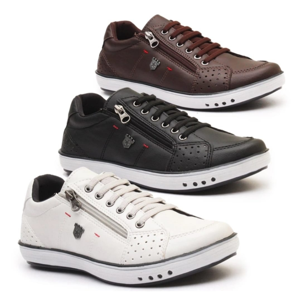 Kit 3 Pares Sapatenis Casual Sapato Elastico Esportivo Sapato Com Ziper Tênis super Confor...