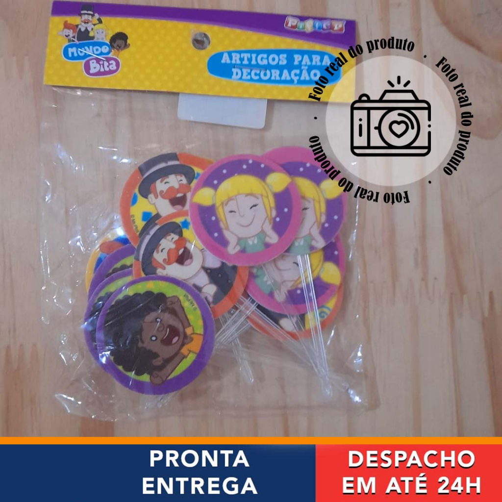 Palito Decorativo para Doces Mundo Bita 12 unidades 10 cm Topper para Doces Mundo Bita