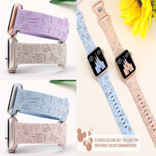 W.BILL Pulseira Novo e moderno Castelo Mickey Paradise Borracha para Apple Watch iWatch Series ultra/8/7/6/5/4/3/2 SE/ 38/40/41/42/44/45/49mm-impressão