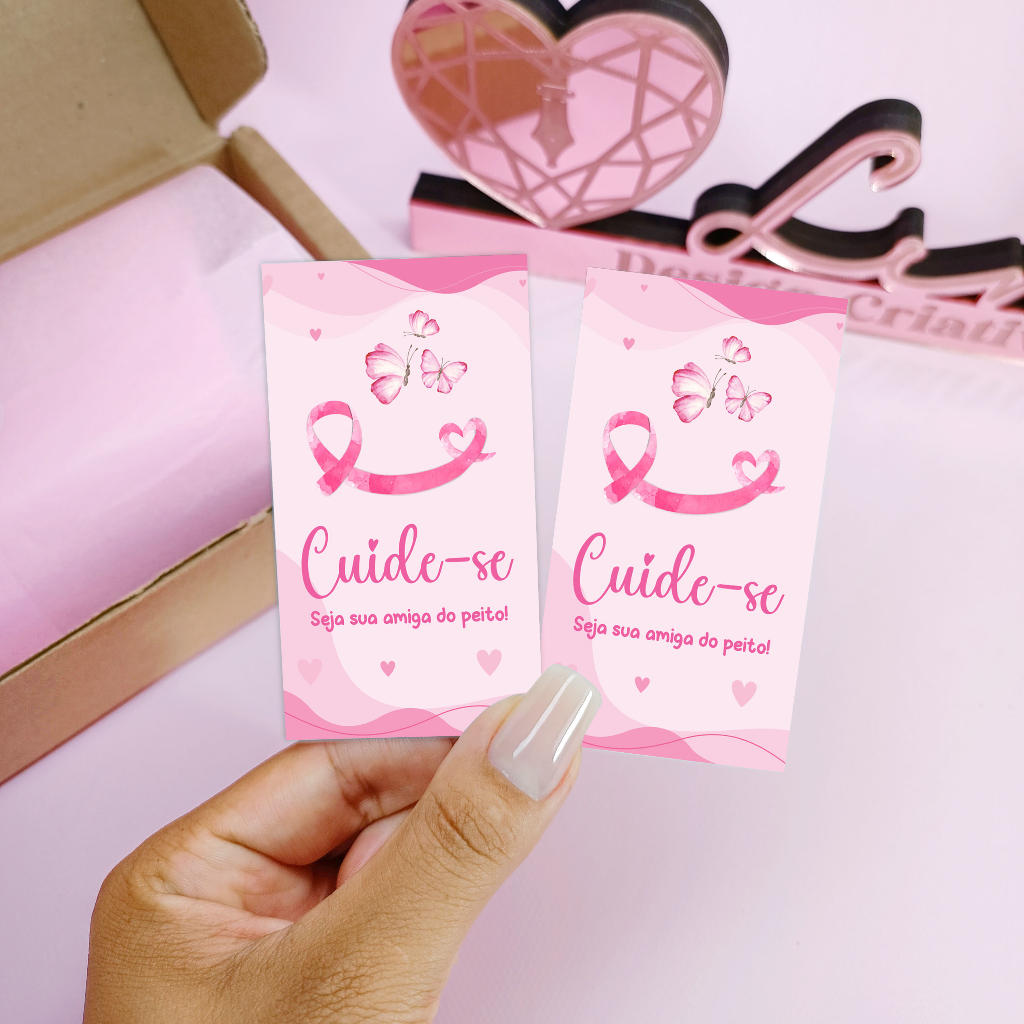 100 Cartões  Outubro Rosa - Cuide-se - Frase Cartão Motivacional